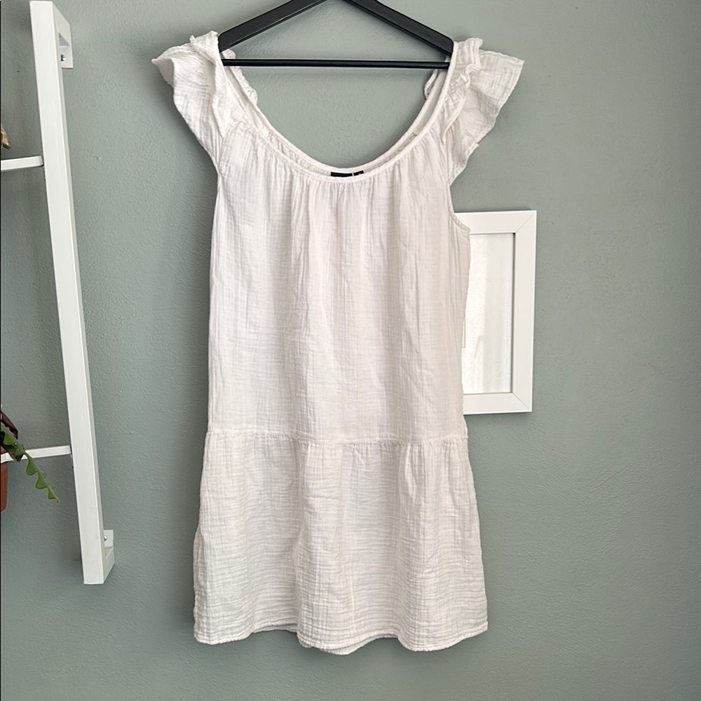 Gap Crinkle Gauze Flutter Sleeve Mini Dress, white, cotton, medium tall